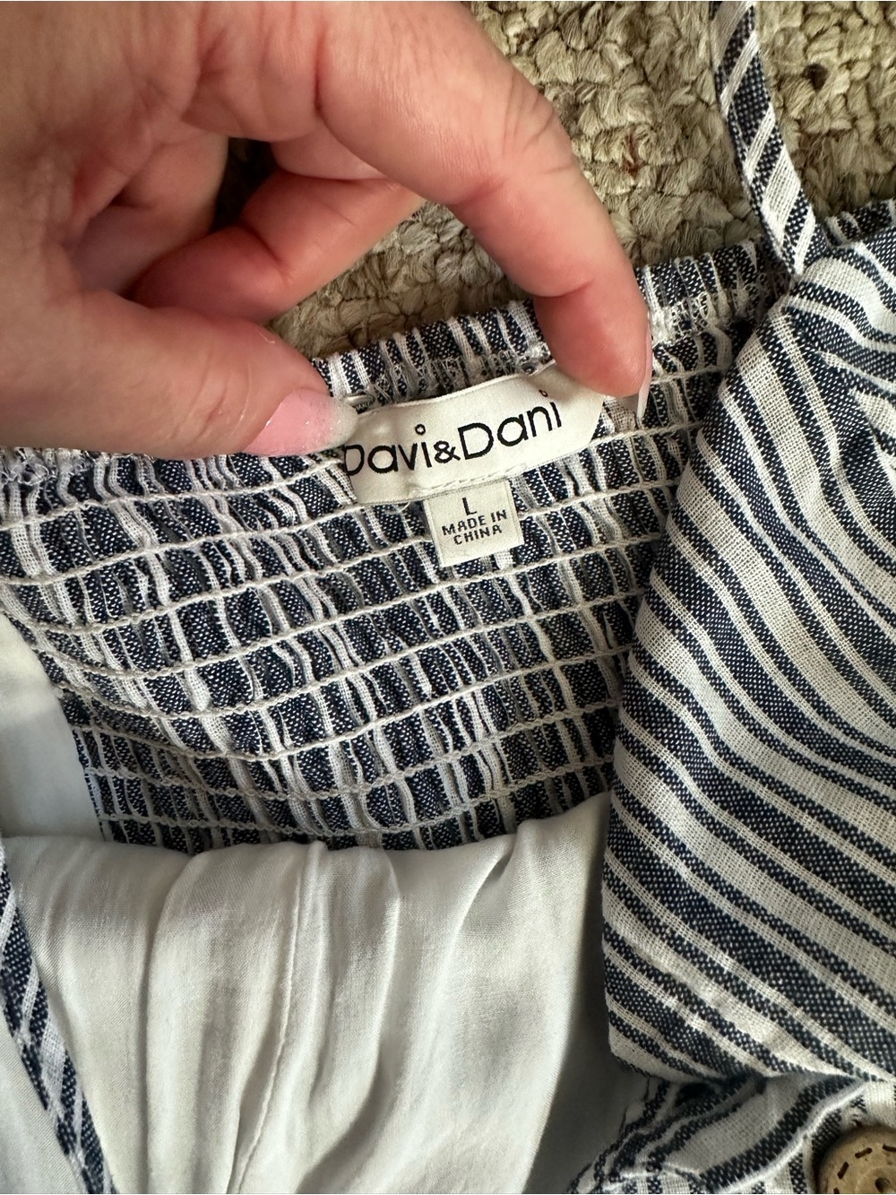 Davi & Dani Spaghetti Strap Dress Dark Denim Blue Stripes Size Large - Picture 4 of 6
